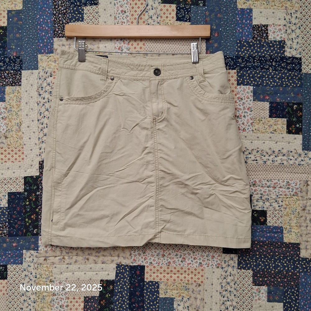 Kuhl Mountain Culture Skirt Size 8 Beige Midi With Pockets and Zip Pocket